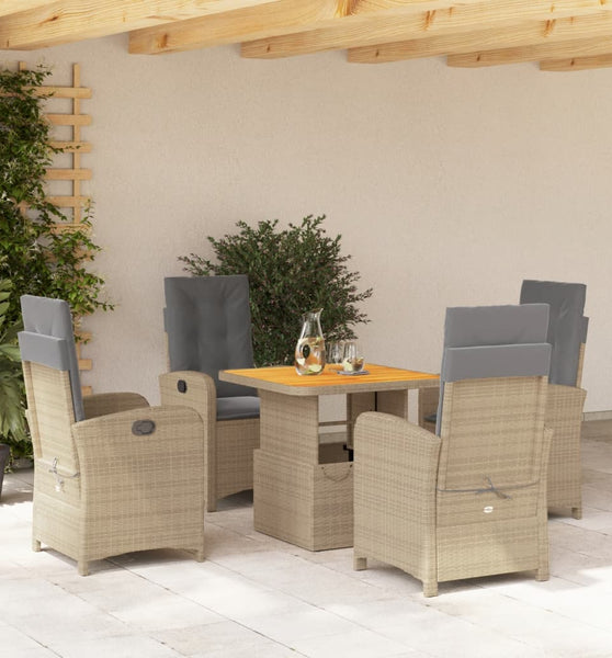 5-tlg. Garten-Essgruppe mit Kissen Beige Poly Rattan