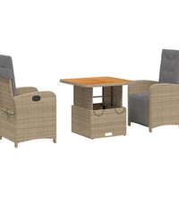3-tlg. Garten-Essgruppe mit Kissen Beige Poly Rattan