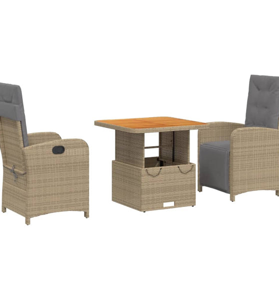 3-tlg. Garten-Essgruppe mit Kissen Beige Poly Rattan