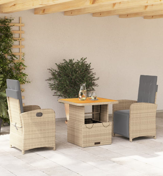 3-tlg. Garten-Essgruppe mit Kissen Beige Poly Rattan