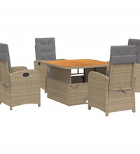 5-tlg. Garten-Essgruppe mit Kissen Beige Poly Rattan