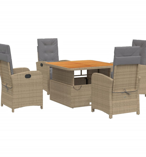 5-tlg. Garten-Essgruppe mit Kissen Beige Poly Rattan