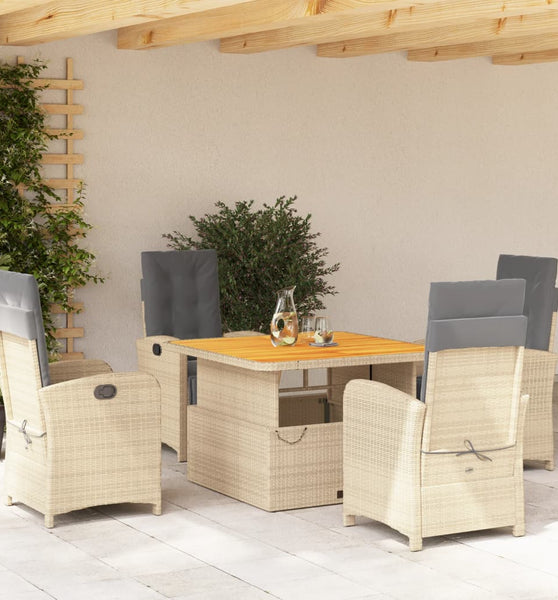 5-tlg. Garten-Essgruppe mit Kissen Beige Poly Rattan
