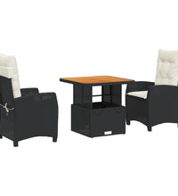3-tlg. Garten-Essgruppe mit Kissen Schwarz Poly Rattan