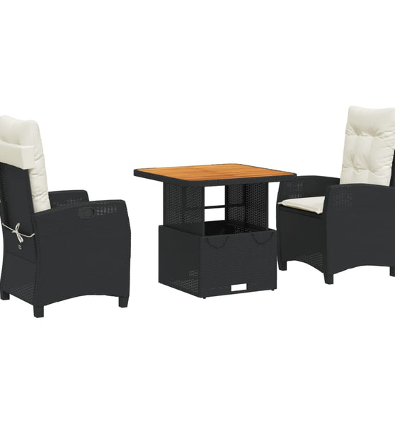 3-tlg. Garten-Essgruppe mit Kissen Schwarz Poly Rattan