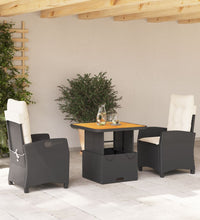 3-tlg. Garten-Essgruppe mit Kissen Schwarz Poly Rattan