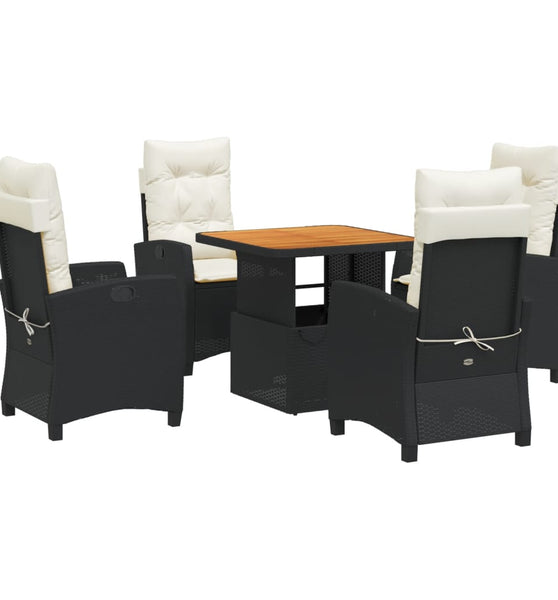 5-tlg. Garten-Essgruppe mit Kissen Schwarz Poly Rattan