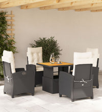 5-tlg. Garten-Essgruppe mit Kissen Schwarz Poly Rattan