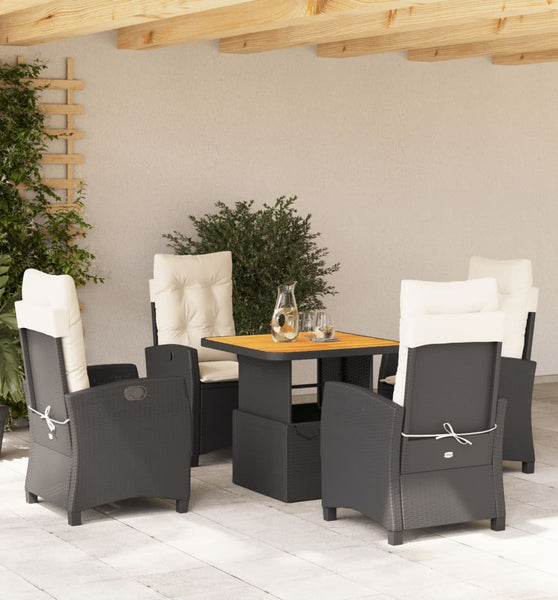 5-tlg. Garten-Essgruppe mit Kissen Schwarz Poly Rattan