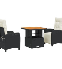 3-tlg. Garten-Essgruppe mit Kissen Schwarz Poly Rattan