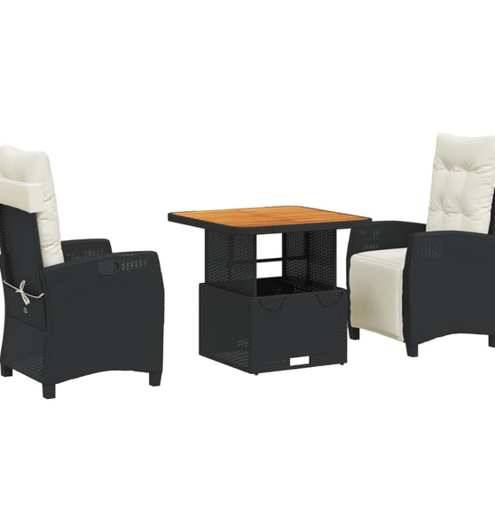 3-tlg. Garten-Essgruppe mit Kissen Schwarz Poly Rattan