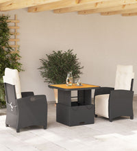 3-tlg. Garten-Essgruppe mit Kissen Schwarz Poly Rattan