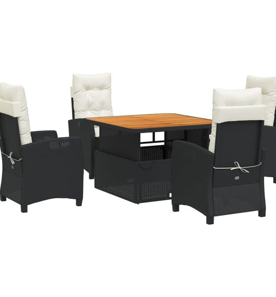 5-tlg. Garten-Essgruppe mit Kissen Schwarz Poly Rattan