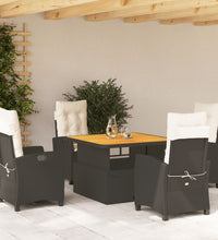 5-tlg. Garten-Essgruppe mit Kissen Schwarz Poly Rattan