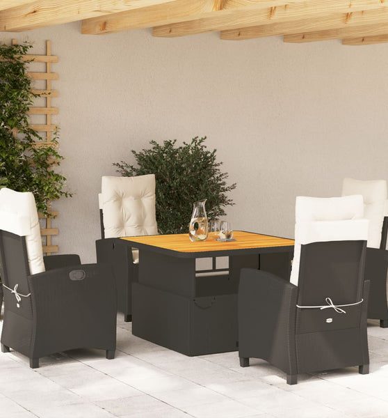 5-tlg. Garten-Essgruppe mit Kissen Schwarz Poly Rattan