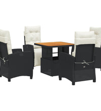 5-tlg. Garten-Essgruppe mit Kissen Schwarz Poly Rattan