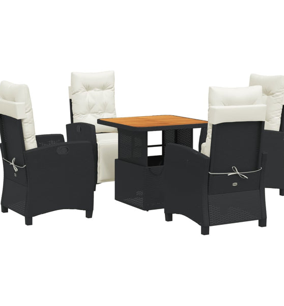 5-tlg. Garten-Essgruppe mit Kissen Schwarz Poly Rattan