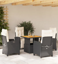 5-tlg. Garten-Essgruppe mit Kissen Schwarz Poly Rattan