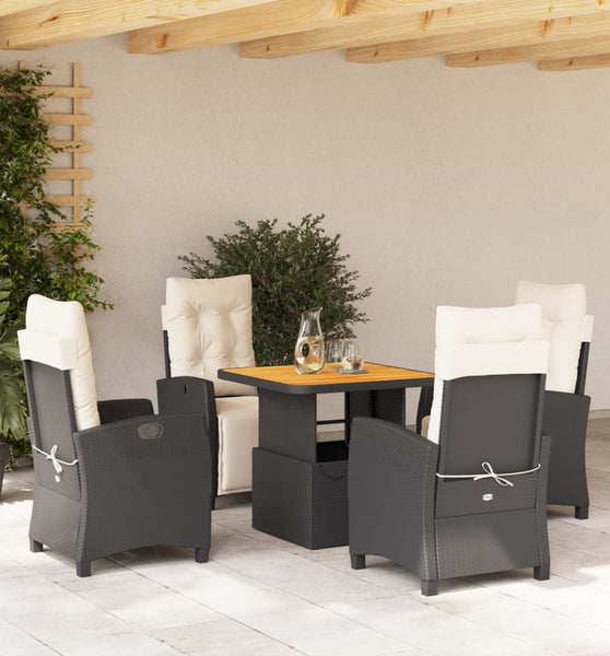 5-tlg. Garten-Essgruppe mit Kissen Schwarz Poly Rattan