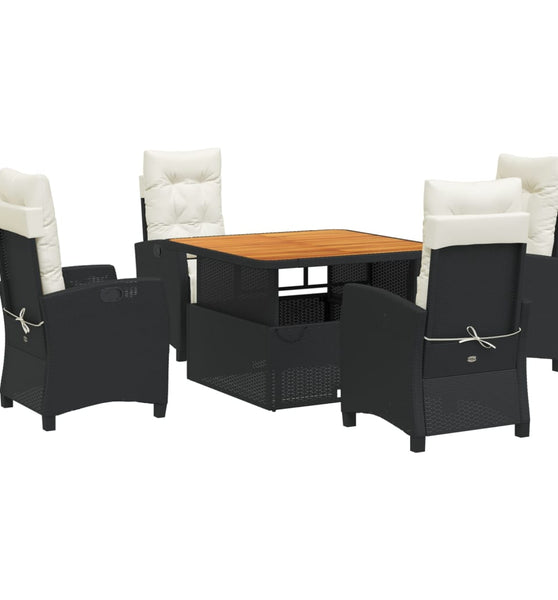 5-tlg. Garten-Essgruppe mit Kissen Schwarz Poly Rattan