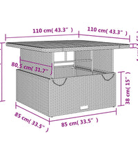 5-tlg. Garten-Essgruppe mit Kissen Schwarz Poly Rattan