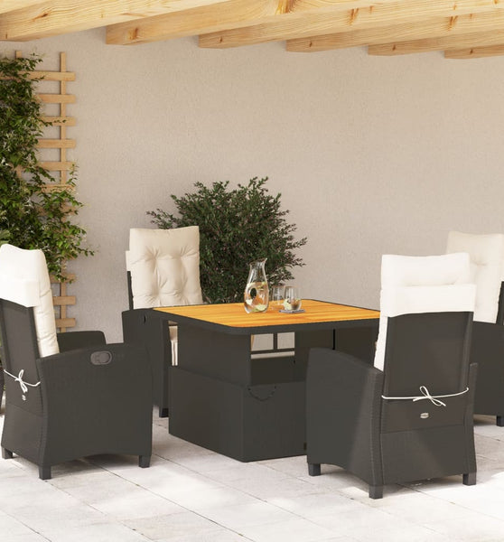 5-tlg. Garten-Essgruppe mit Kissen Schwarz Poly Rattan