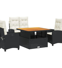 4-tlg. Garten-Essgruppe mit Kissen Schwarz Poly Rattan