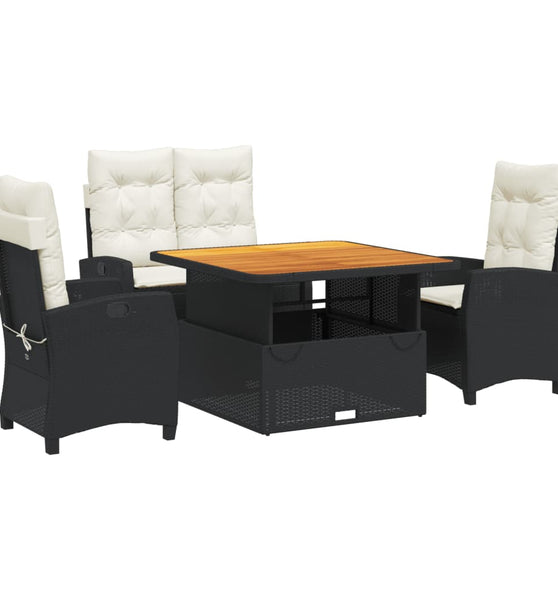 4-tlg. Garten-Essgruppe mit Kissen Schwarz Poly Rattan