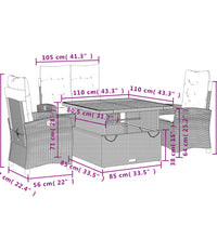 4-tlg. Garten-Essgruppe mit Kissen Schwarz Poly Rattan