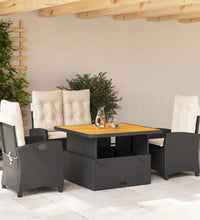 4-tlg. Garten-Essgruppe mit Kissen Schwarz Poly Rattan