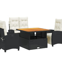 4-tlg. Garten-Essgruppe mit Kissen Schwarz Poly Rattan