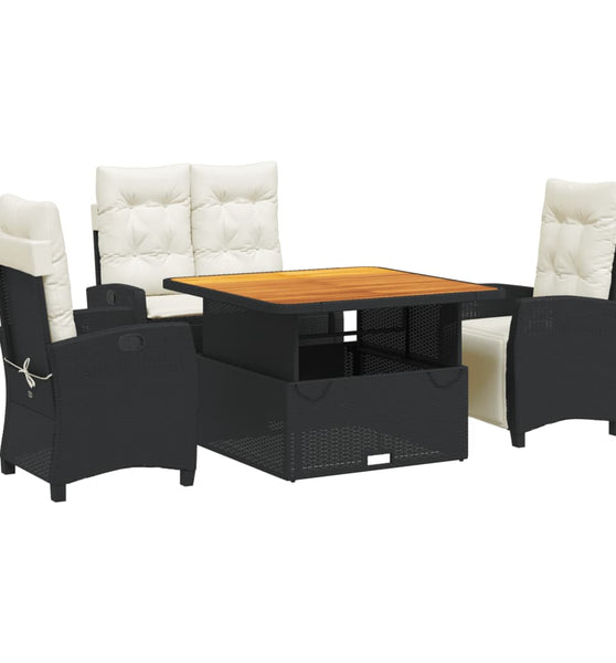 4-tlg. Garten-Essgruppe mit Kissen Schwarz Poly Rattan