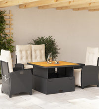 4-tlg. Garten-Essgruppe mit Kissen Schwarz Poly Rattan