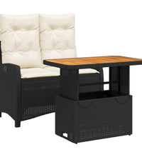 2-tlg. Garten-Essgruppe mit Kissen Schwarz Poly Rattan