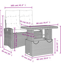 2-tlg. Garten-Essgruppe mit Kissen Schwarz Poly Rattan