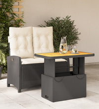 2-tlg. Garten-Essgruppe mit Kissen Schwarz Poly Rattan