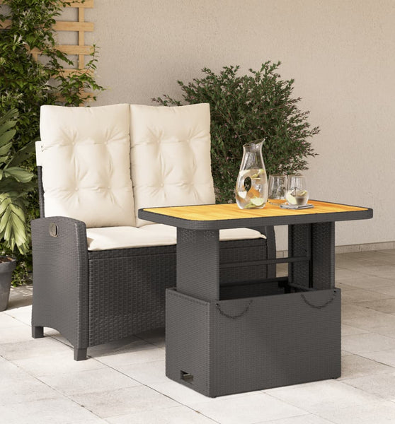 2-tlg. Garten-Essgruppe mit Kissen Schwarz Poly Rattan