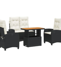 4-tlg. Garten-Essgruppe mit Kissen Schwarz Poly Rattan