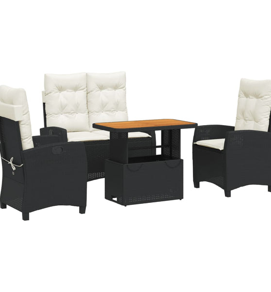 4-tlg. Garten-Essgruppe mit Kissen Schwarz Poly Rattan
