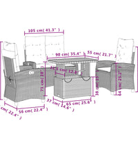 4-tlg. Garten-Essgruppe mit Kissen Schwarz Poly Rattan