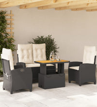 4-tlg. Garten-Essgruppe mit Kissen Schwarz Poly Rattan
