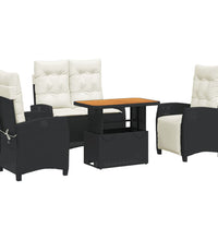 4-tlg. Garten-Essgruppe mit Kissen Schwarz Poly Rattan