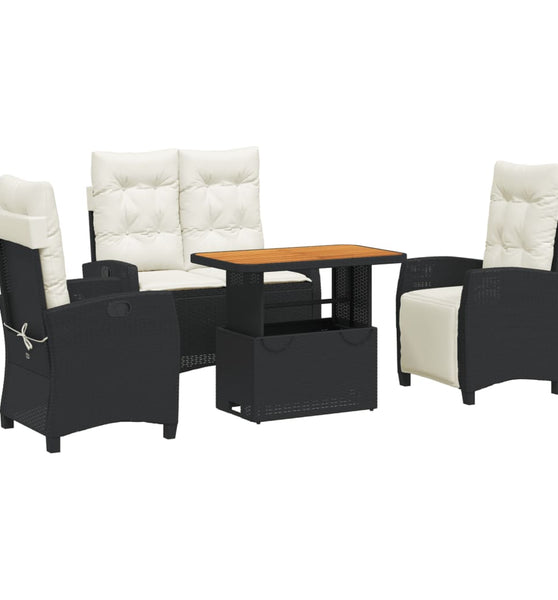 4-tlg. Garten-Essgruppe mit Kissen Schwarz Poly Rattan