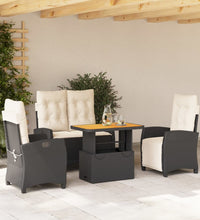 4-tlg. Garten-Essgruppe mit Kissen Schwarz Poly Rattan