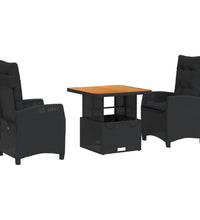 3-tlg. Garten-Essgruppe mit Kissen Schwarz Poly Rattan