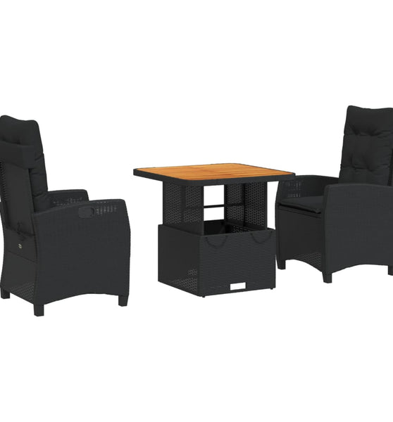 3-tlg. Garten-Essgruppe mit Kissen Schwarz Poly Rattan