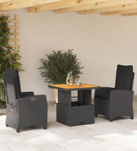 3-tlg. Garten-Essgruppe mit Kissen Schwarz Poly Rattan