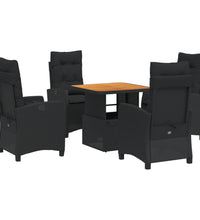 5-tlg. Garten-Essgruppe mit Kissen Schwarz Poly Rattan
