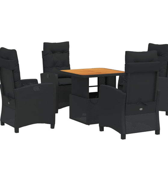 5-tlg. Garten-Essgruppe mit Kissen Schwarz Poly Rattan