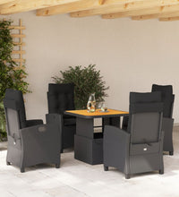 5-tlg. Garten-Essgruppe mit Kissen Schwarz Poly Rattan